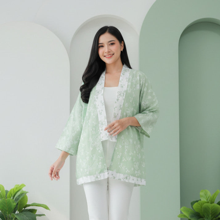 Batik ENOM - Outer Ardhan - Outer Terra - Blouse Lumora Batik Cap Bahan Katun - Outer Wanita Lengan Pendek - Rona Bumi Series
