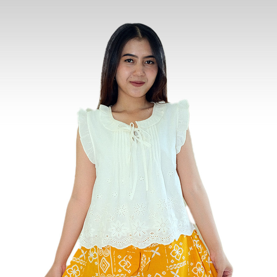 Asterra | Blus Wanita Tanpa Lengan Katun Bordir