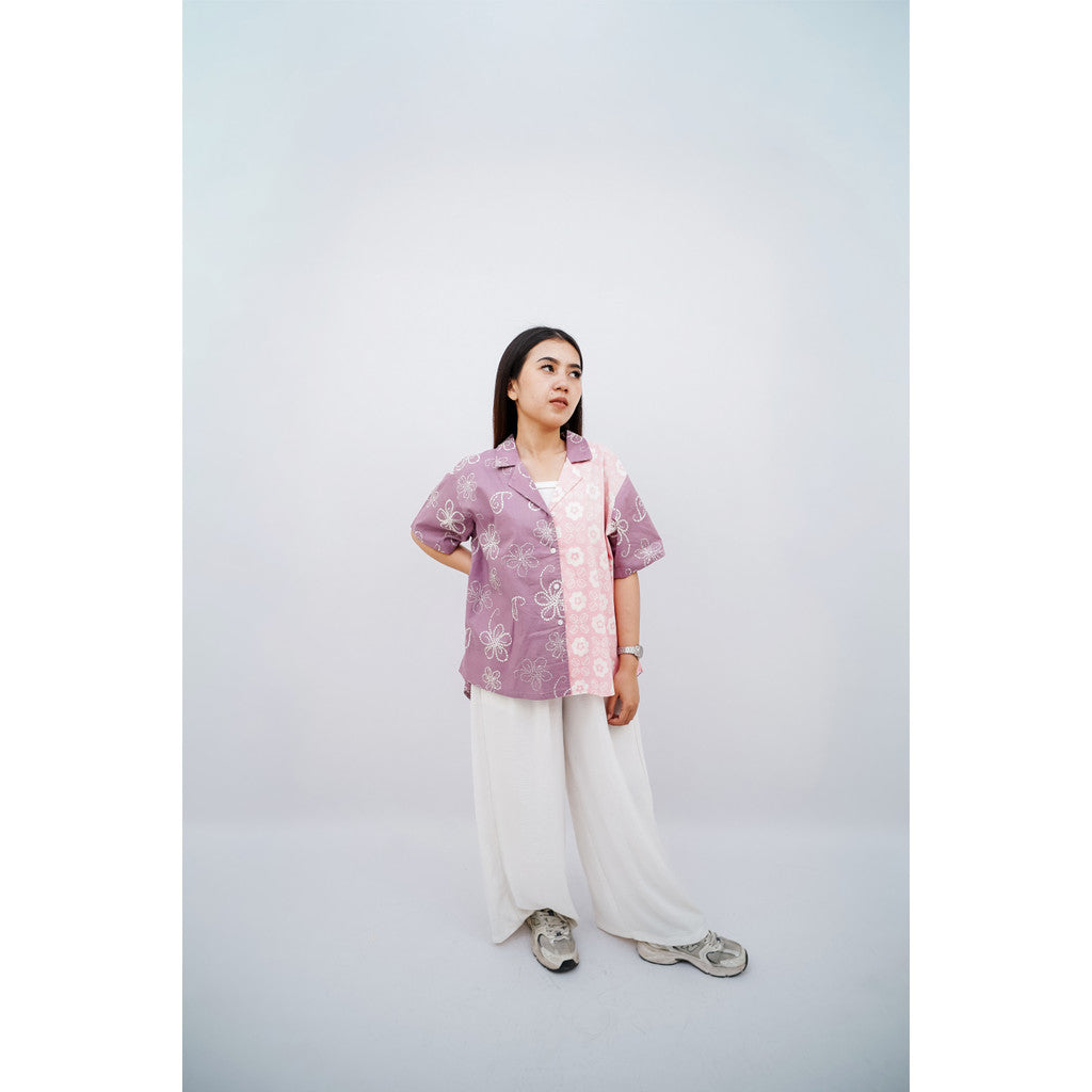 Batik ENOM - Naya / Batik ENOM Naya Kemeja Batik Wanita Modern Motif Kombinasi Ungu Pink Casual