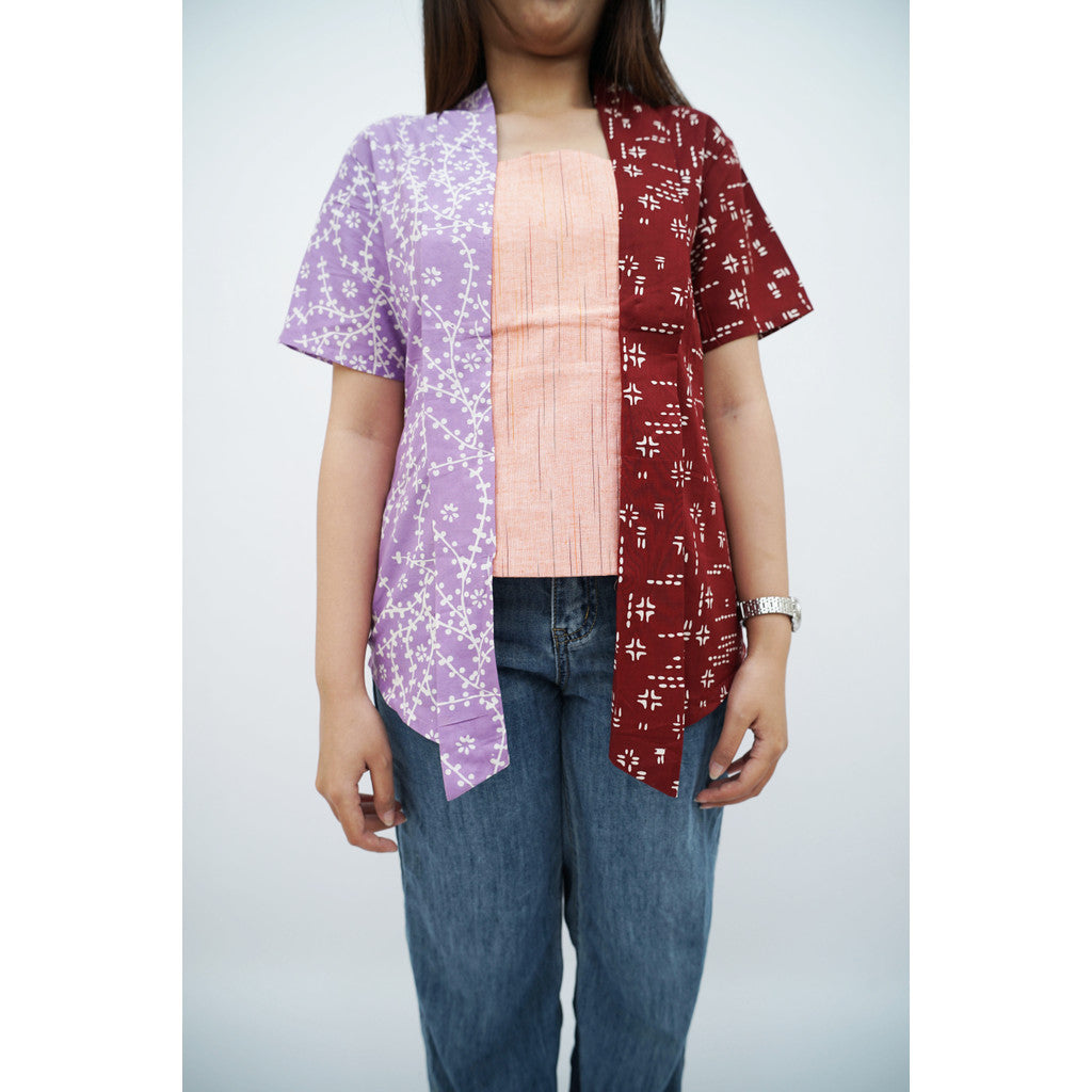 Batik ENOM - Raline / Kutu Baru Batik Wanita Modern Motif Kombinasi Maroon Lavender Peach Casual