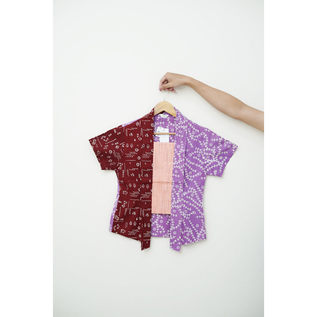 Batik ENOM - Raline / Kutu Baru Batik Wanita Modern Motif Kombinasi Maroon Lavender Peach Casual