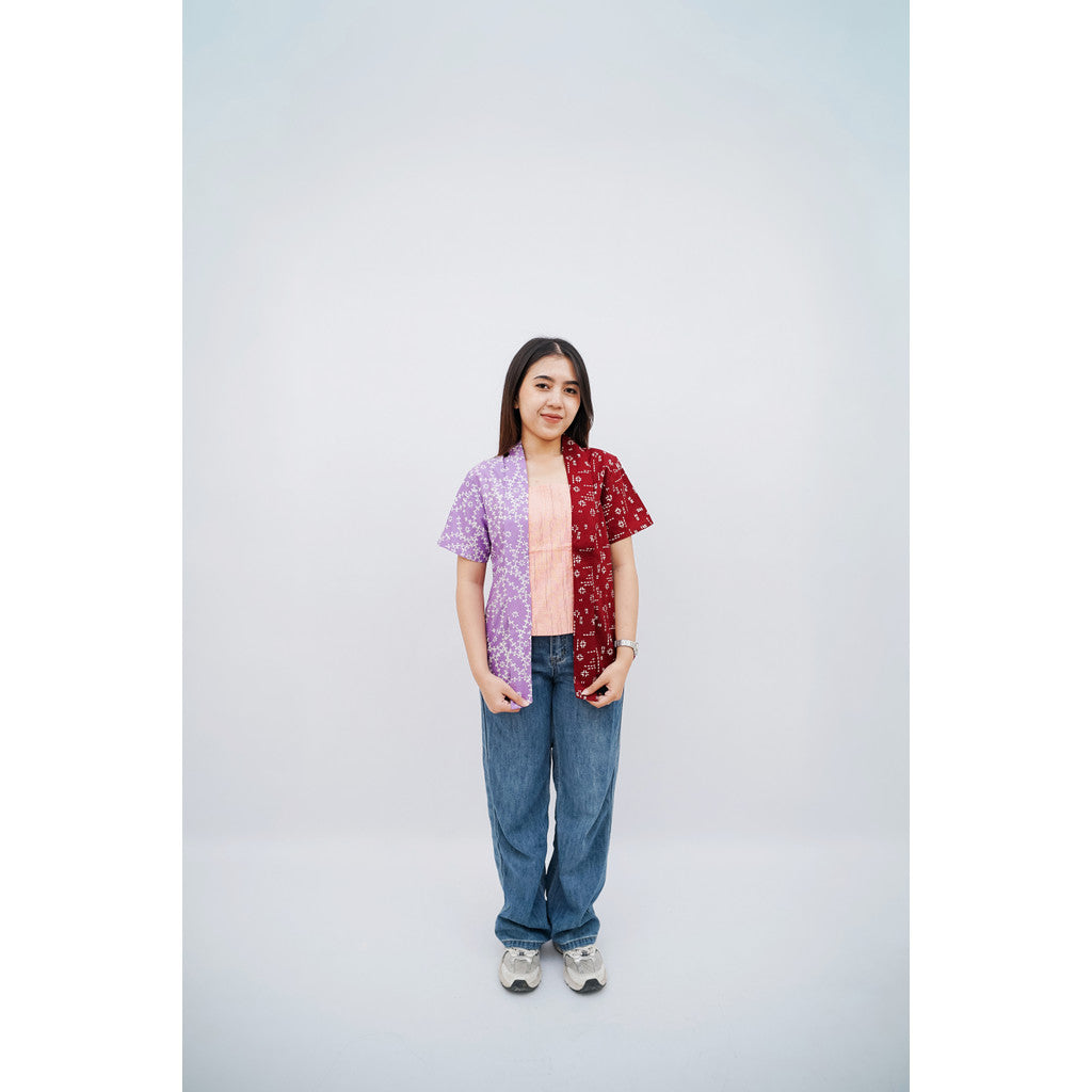 Batik ENOM - Raline / Kutu Baru Batik Wanita Modern Motif Kombinasi Maroon Lavender Peach Casual