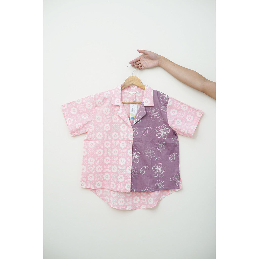 Batik ENOM - Naya / Batik ENOM Naya Kemeja Batik Wanita Modern Motif Kombinasi Ungu Pink Casual