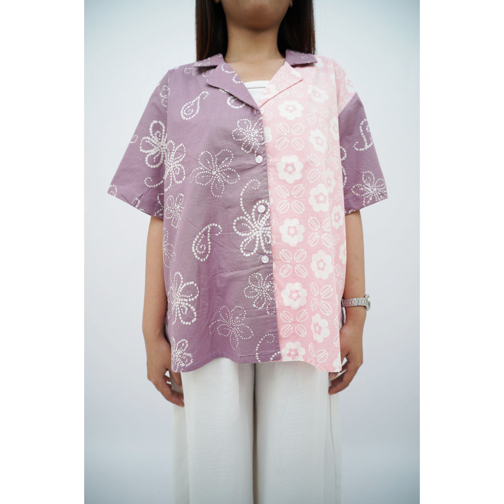 Batik ENOM - Naya / Batik ENOM Naya Kemeja Batik Wanita Modern Motif Kombinasi Ungu Pink Casual