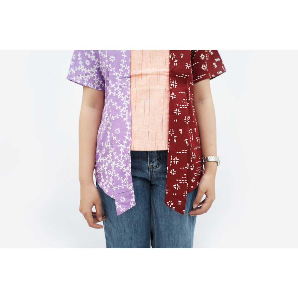 Batik ENOM - Raline / Kutu Baru Batik Wanita Modern Motif Kombinasi Maroon Lavender Peach Casual