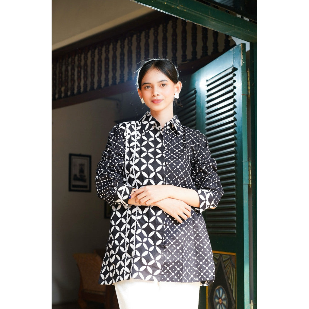 Batik ENOM - Blouse Shakira & Shania - Batik Cap Bahan Katun - Blouse Atasan Batik Wanita - Onyx Series