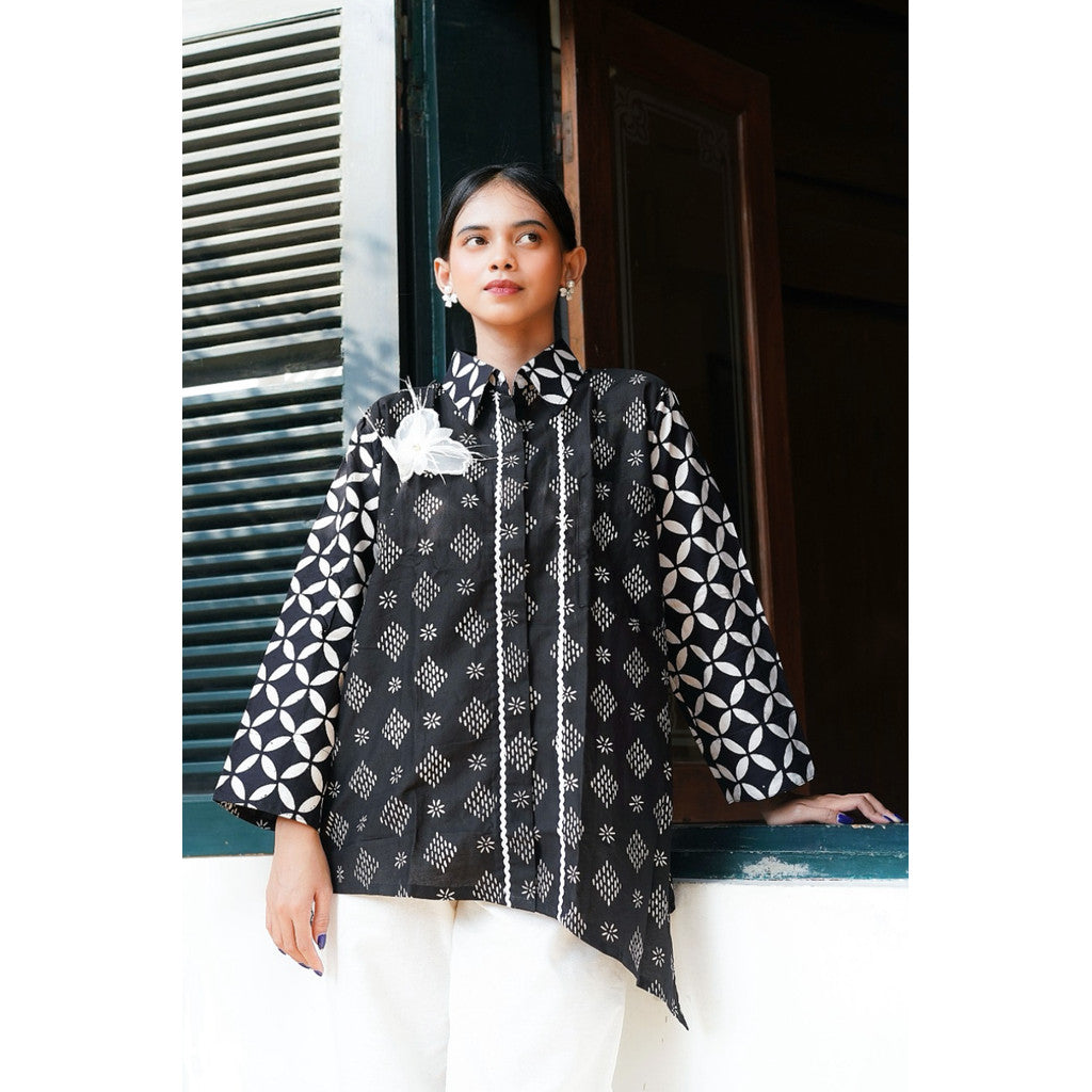 Batik ENOM - Blouse Shakira & Shania - Batik Cap Bahan Katun - Blouse Atasan Batik Wanita - Onyx Series