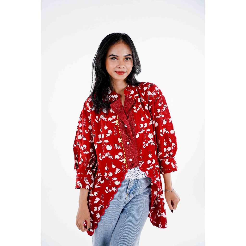 Batik ENOM - Blouse Kinara & Kemeja Skala - Batik Cap Bahan Katun - Baju Batik Wanita Modern - Kemeja Batik Pria Lengan Pendek - Rasa Tropical Series